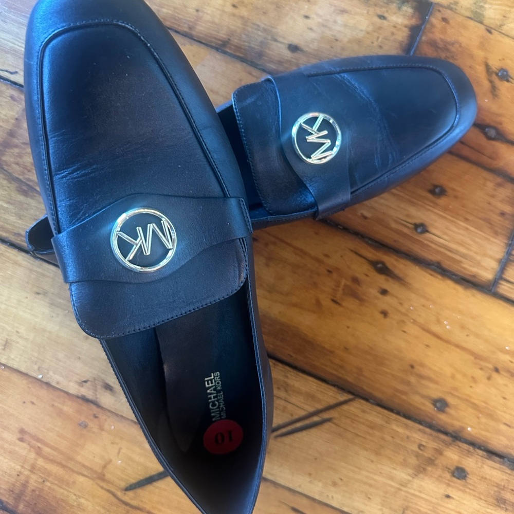 Michael Kors Black Leather Slip-On Loafers